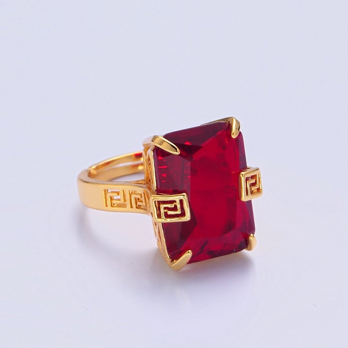 Ruby Red Baguette CZ Cubic Zirconia Statement Ring O-770