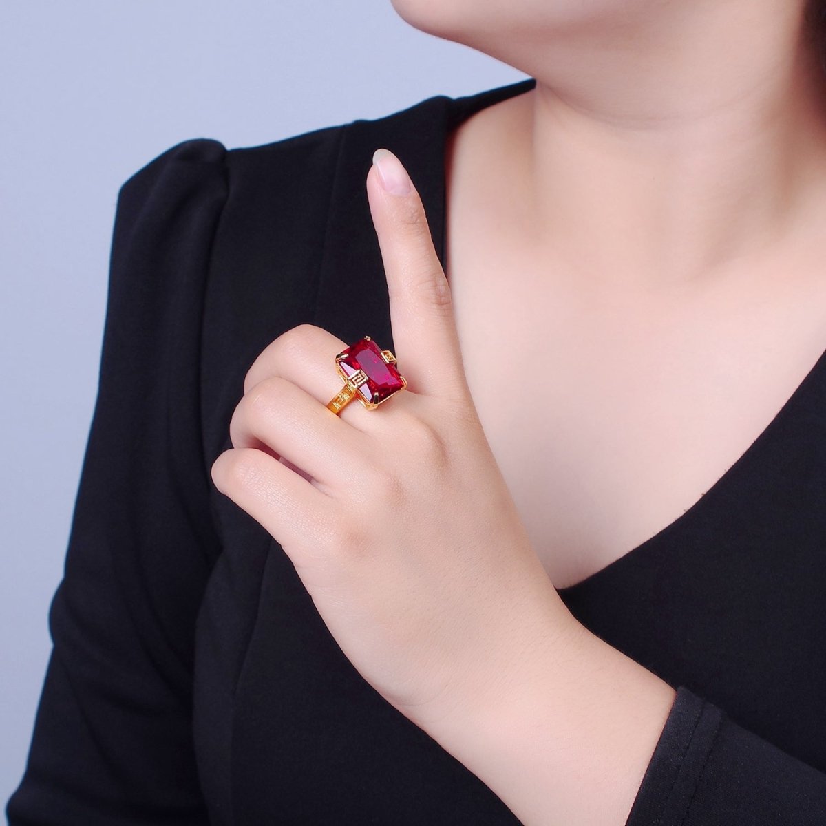 Ruby Red Baguette CZ Cubic Zirconia Statement Ring O-770