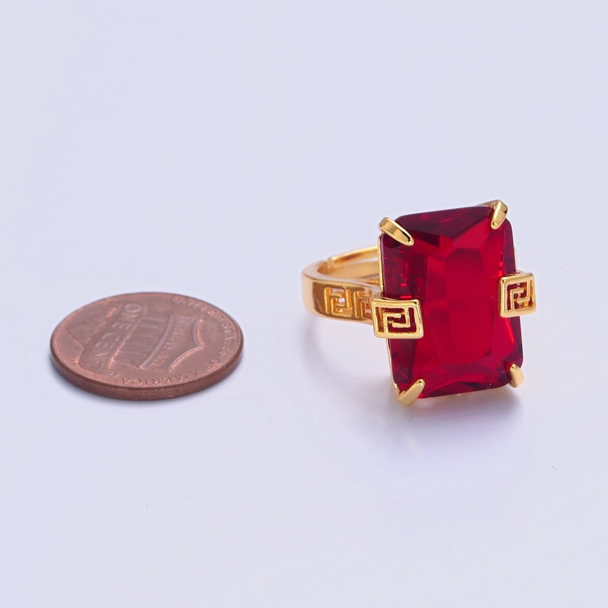 Ruby Red Baguette CZ Cubic Zirconia Statement Ring O-770