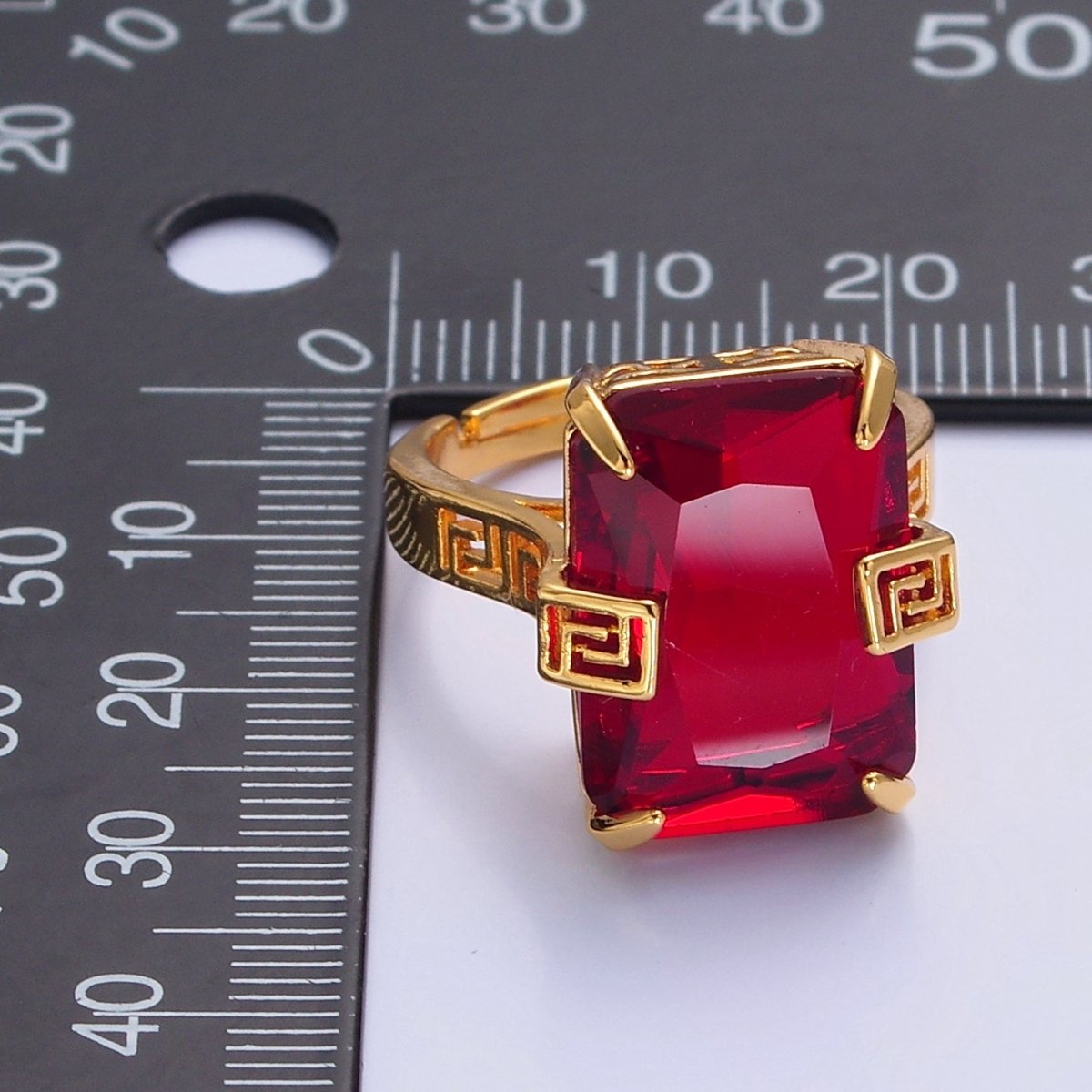 Ruby Red Baguette CZ Cubic Zirconia Statement Ring O-770