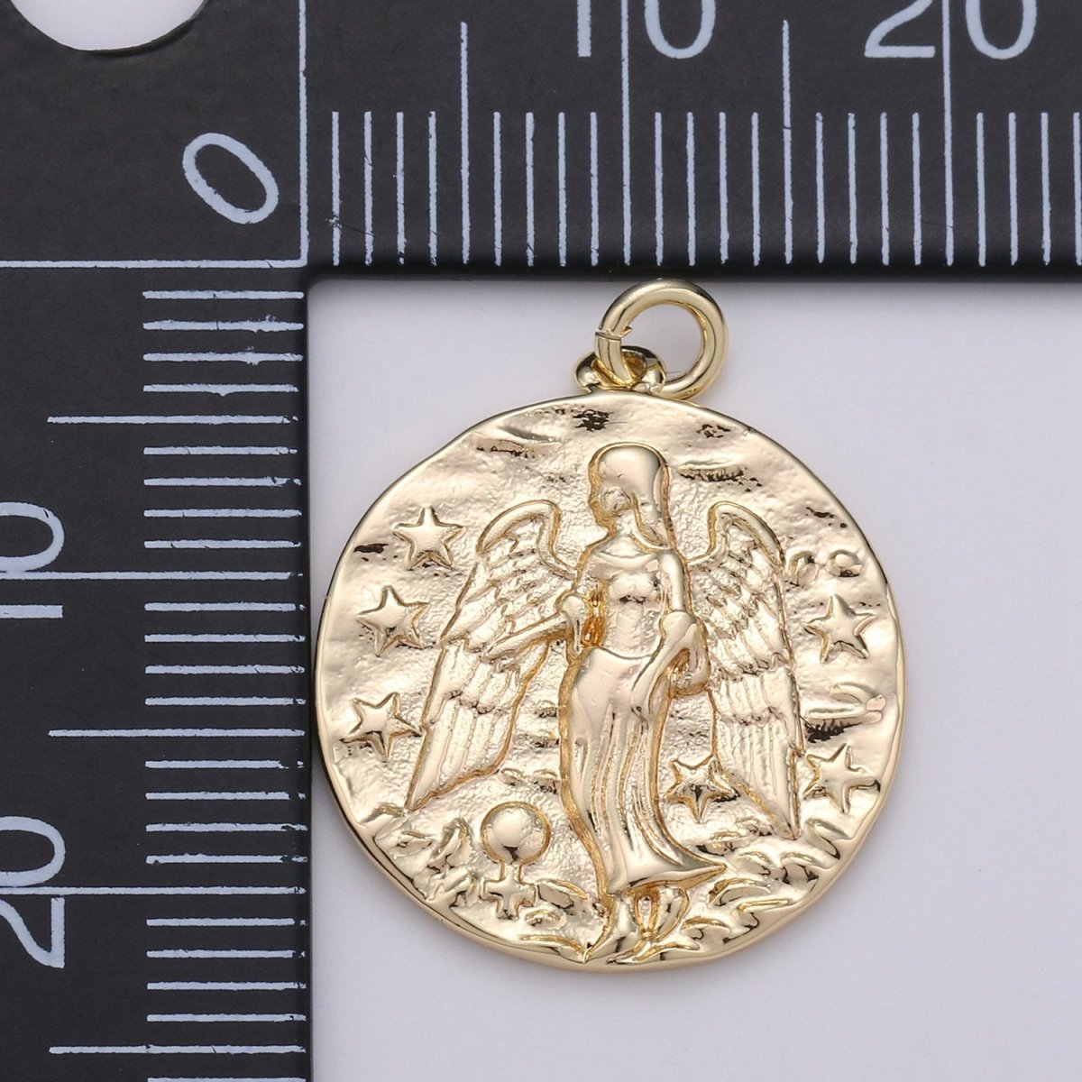 Rustic Coin Charm 14k Gold Filled coin pendant, Medallion charms Angel coin charms, Vintage Disc Charm for Necklace Bracelet Earring D-391