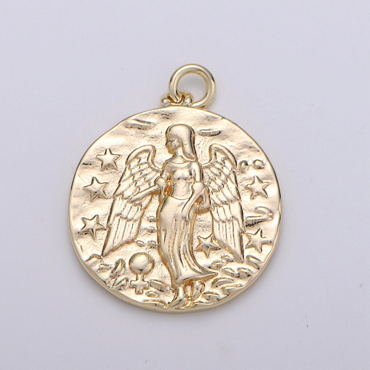 Rustic Coin Charm 14k Gold Filled coin pendant, Medallion charms Angel coin charms, Vintage Disc Charm for Necklace Bracelet Earring D-391