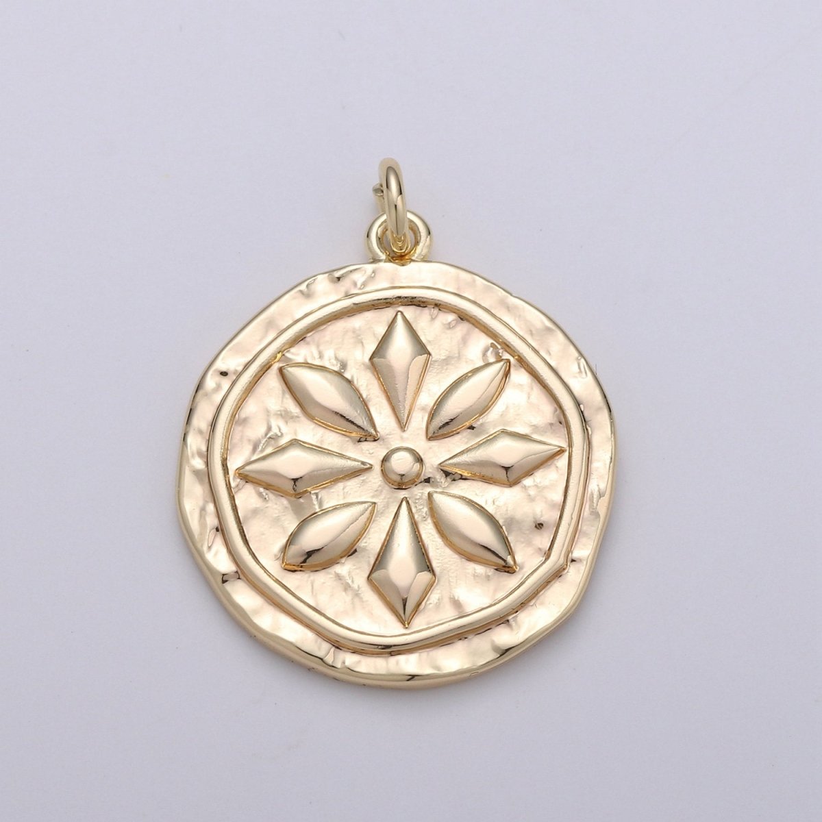Rustic Coin Charm 18k Gold Filled coin pendant, Medallion charms Lotus coin charms, Vintage Disc Charm | D-395