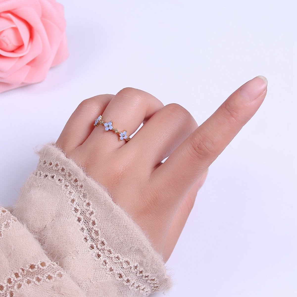 Rustic Flower Patch Gold Flower Ring Open Adjustable O-2036