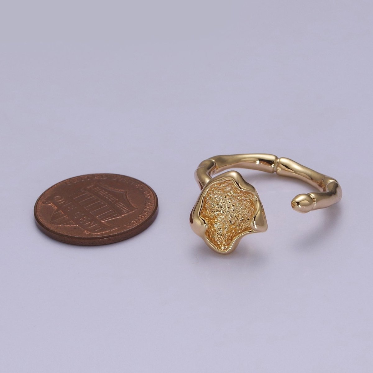 Rustic Flower Patch Gold Flower Ring Open Adjustable O-2036