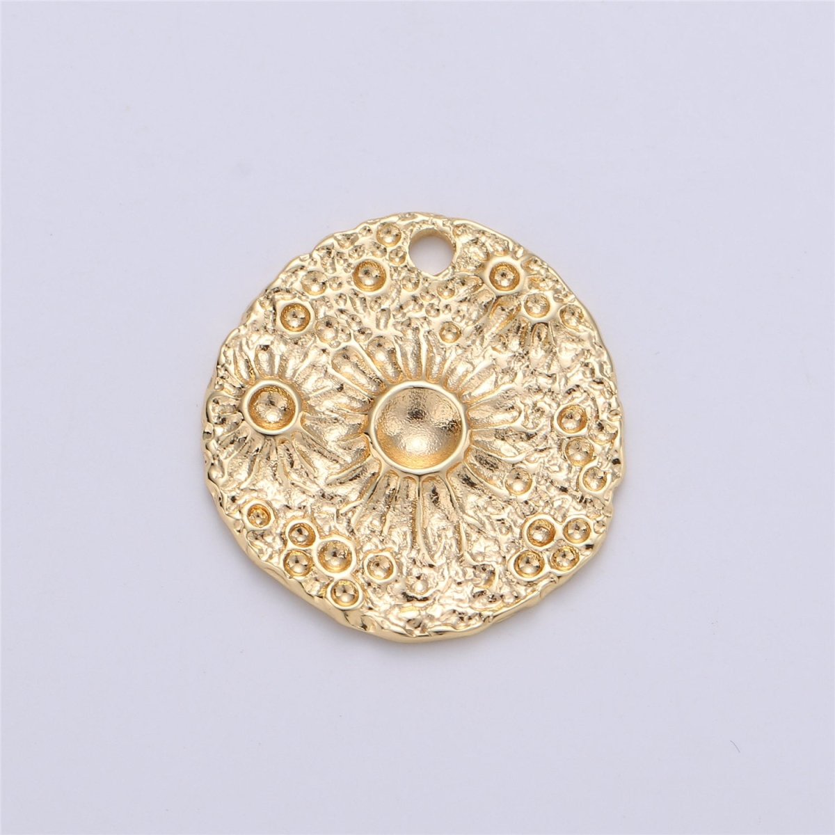 14K Gold Filled Geometric Flower Round Medallion Charm | C617