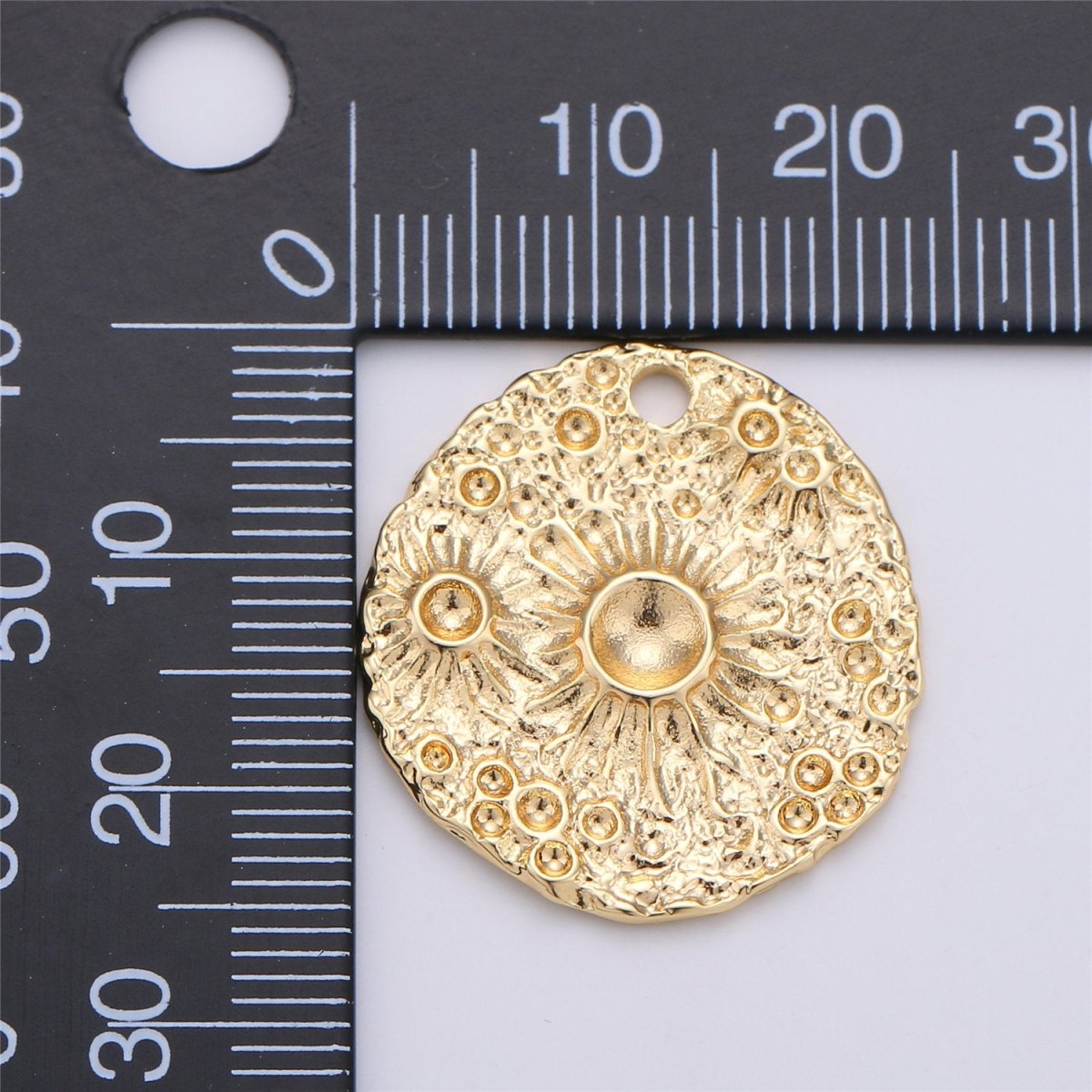 14K Gold Filled Geometric Flower Round Medallion Charm | C617