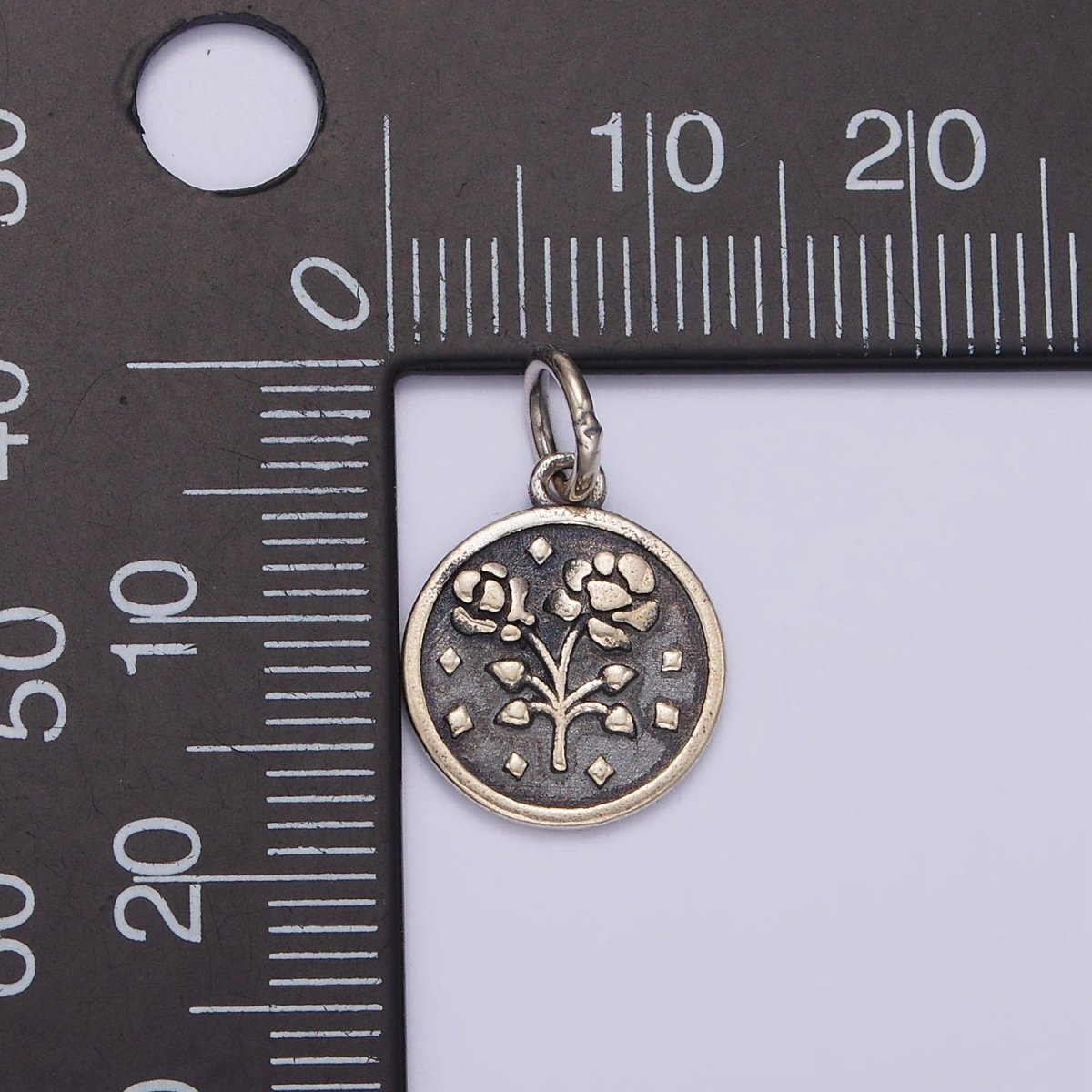 S925 Sterling Double Rose Flower Nature Rhombus Round Charm | SL-367