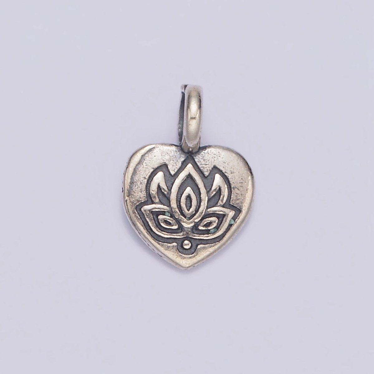 S925 Sterling Silver 13mm Flower Nature Mask Engraved Heart Charm | SL-357