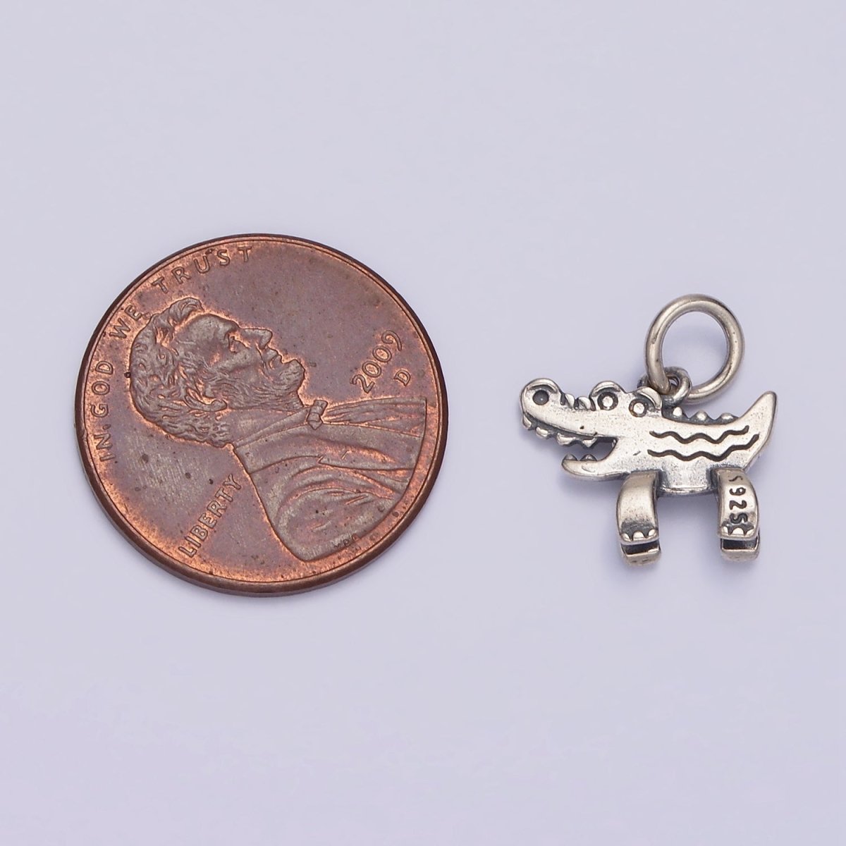 S925 Sterling Silver 14.5mm Mini Alligator Crocodile Animal Charm | SL-354