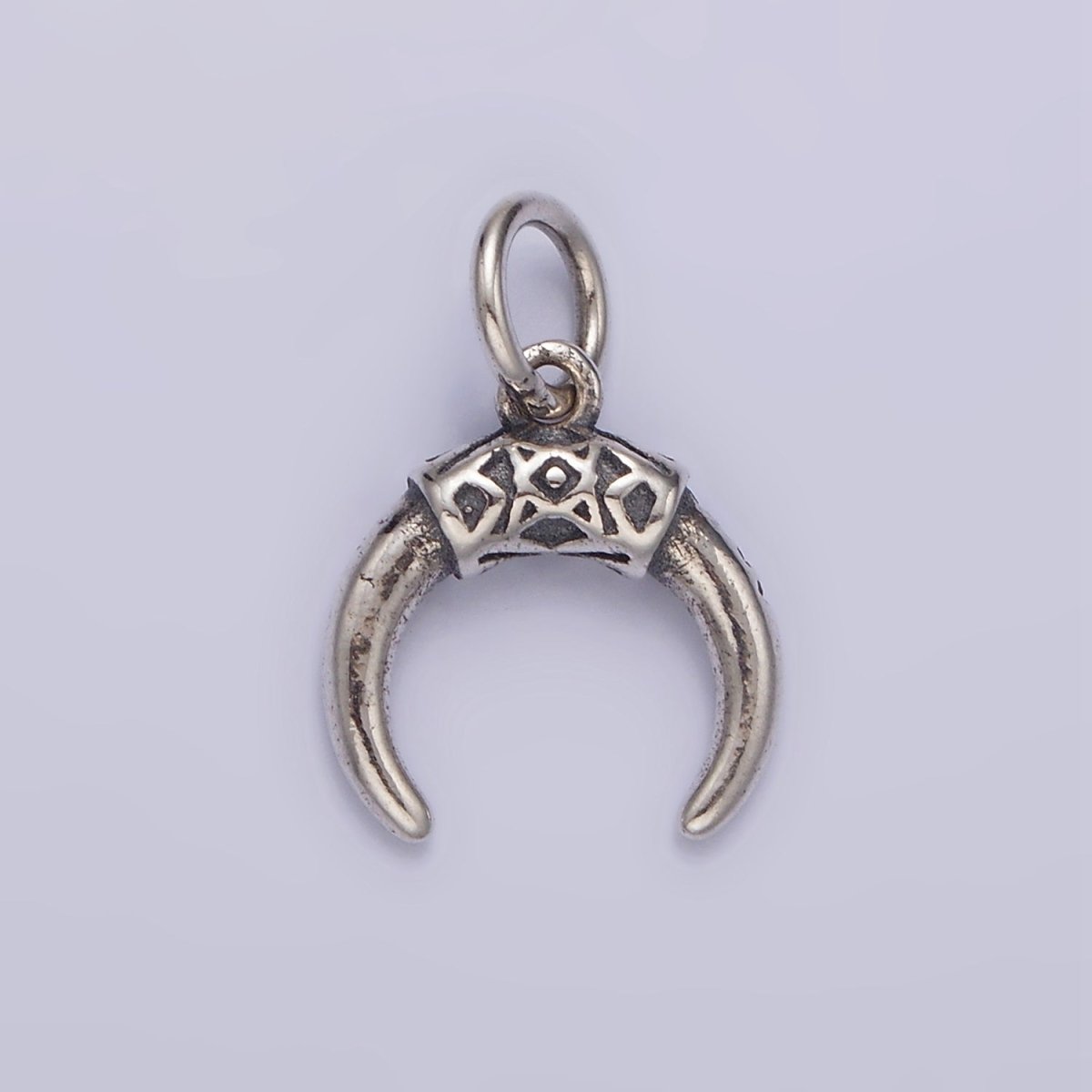 S925 Sterling Silver 17.5mm Elaborate Crescent Tusk Charm | SL-376