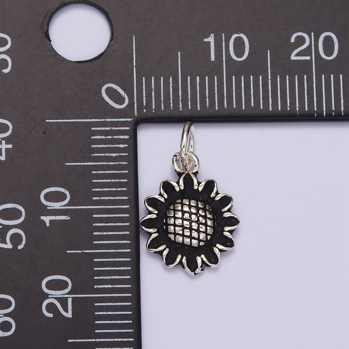 S925 Sterling Silver 18mm Sunflower Nature Black Charm | SL-364