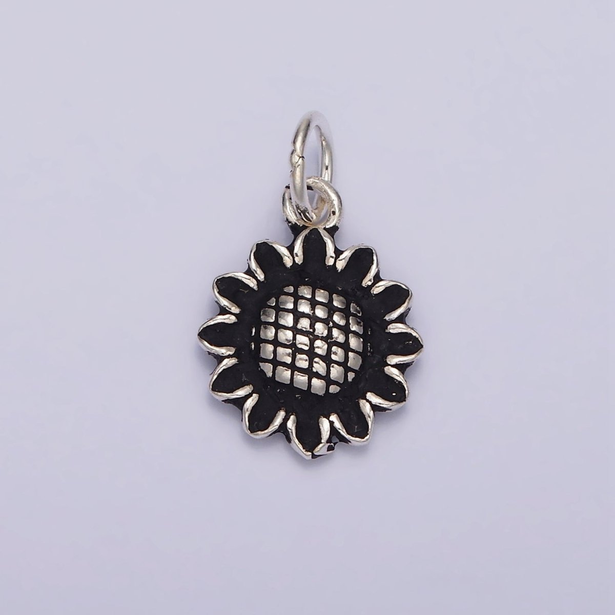 S925 Sterling Silver 18mm Sunflower Nature Black Charm | SL-364