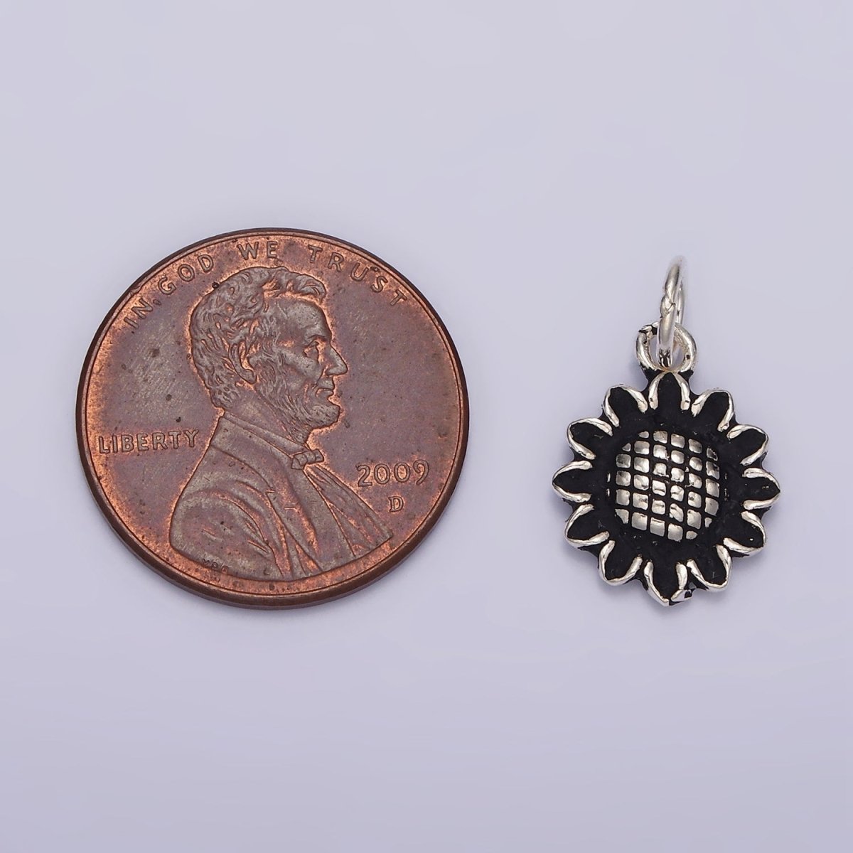 S925 Sterling Silver 18mm Sunflower Nature Black Charm | SL-364