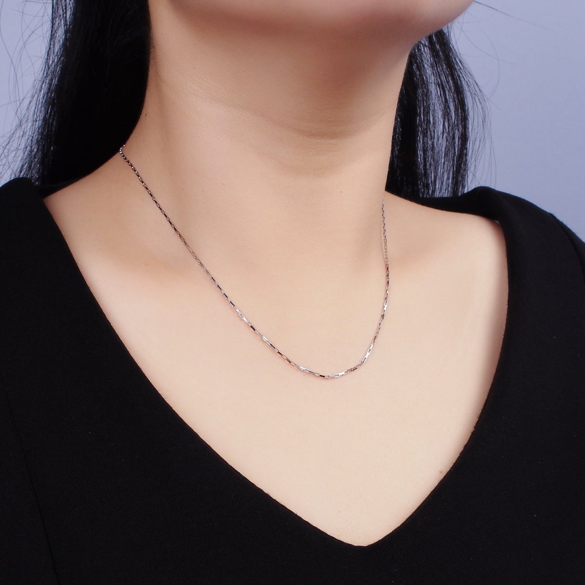S925 Sterling Silver 1mm Dainty Rectangular Box 15.5 Inch Choker Chain Necklace | WA-1942 Clearance Pricing