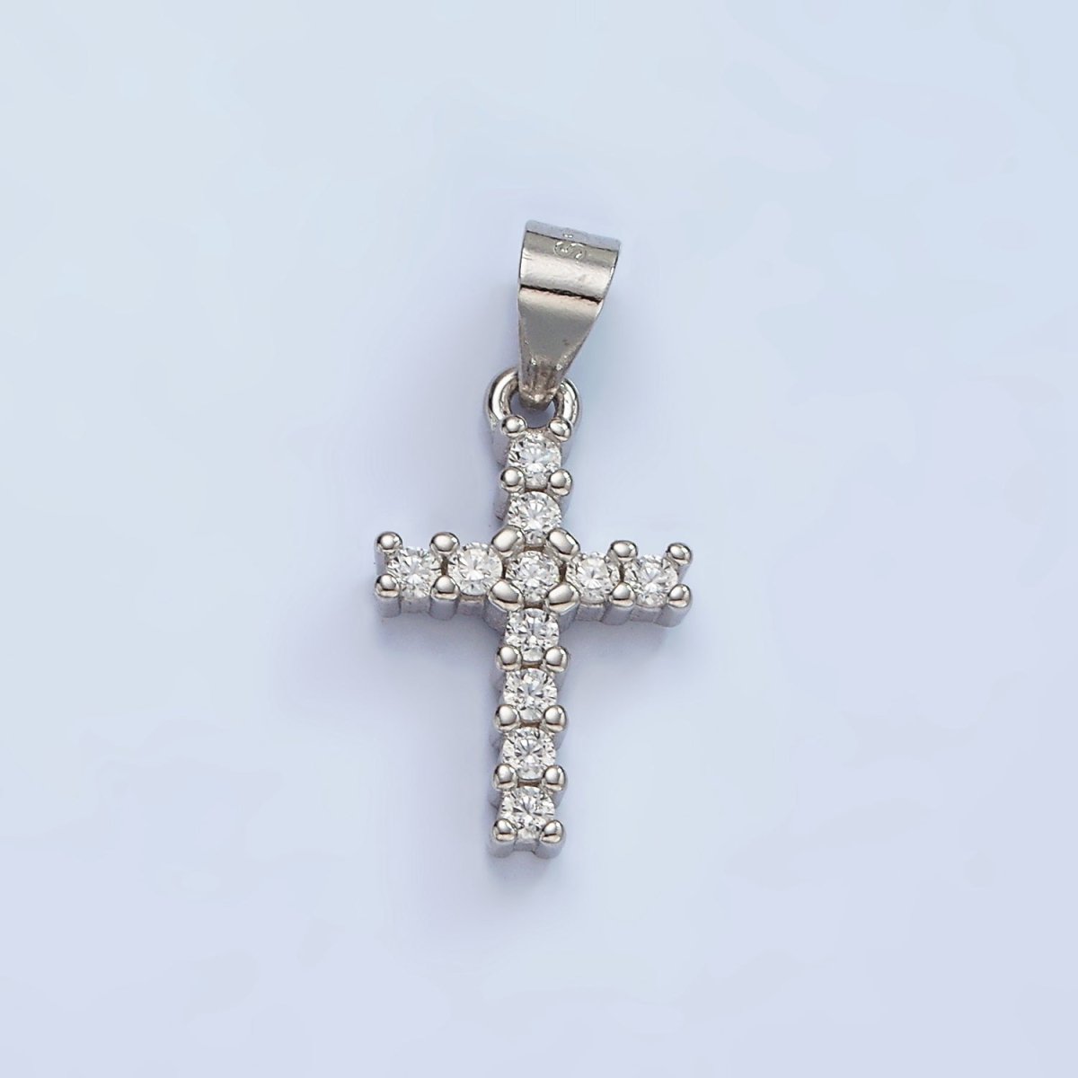 S925 Sterling Silver 20mm Micro Paved CZ Lined Religious Latin Cross Pendant | SL-451