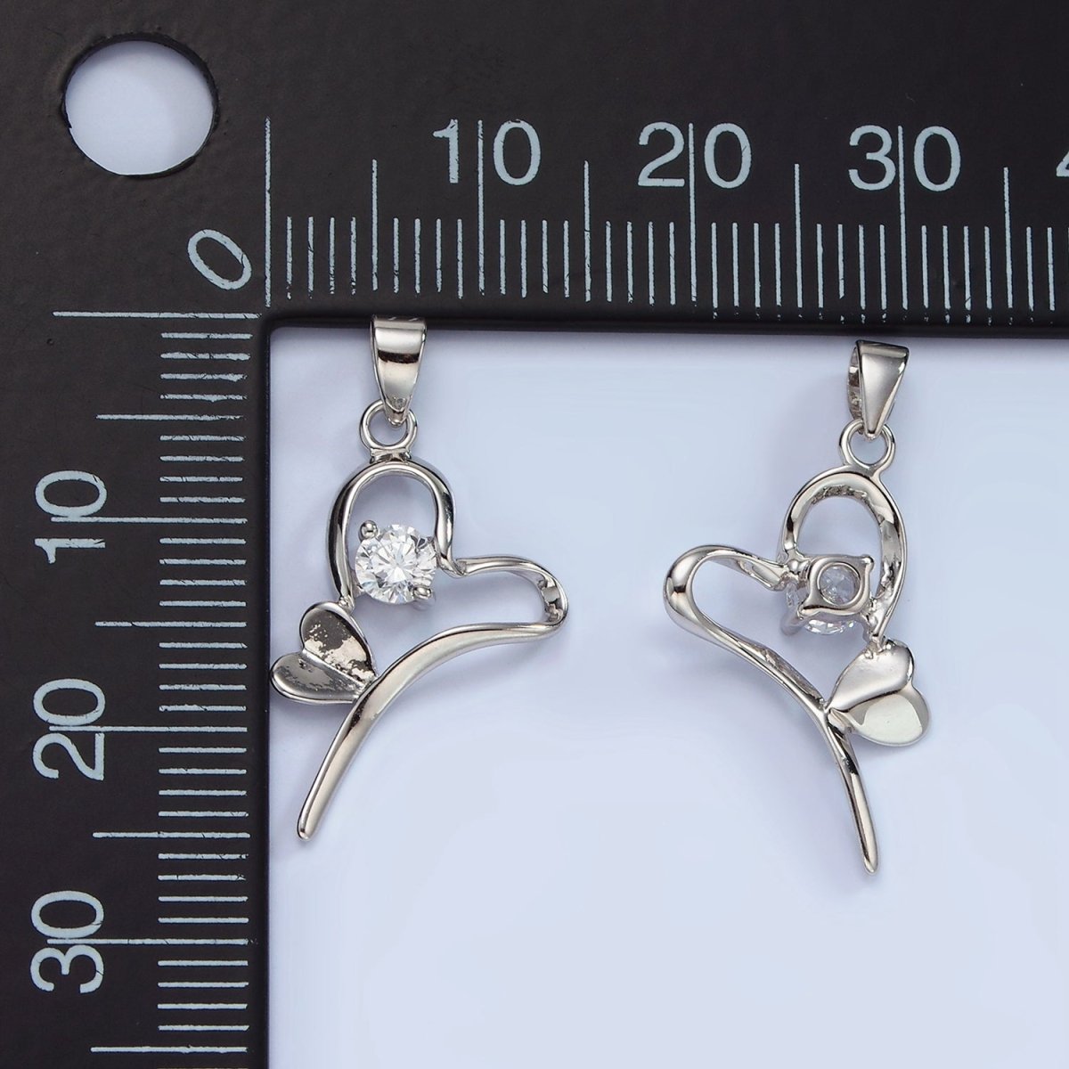 S925 Sterling Silver 25mm Clear CZ Open Double Heart Pendant | SL-450