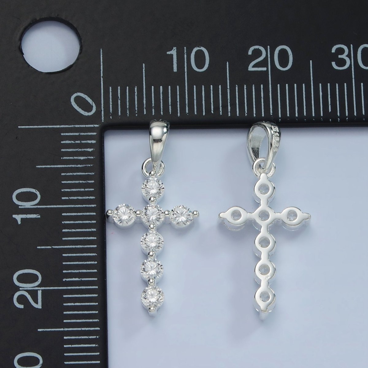 S925 Sterling Silver 25mm Clear Round CZ Latin Cross Religious Pendant | SL-468
