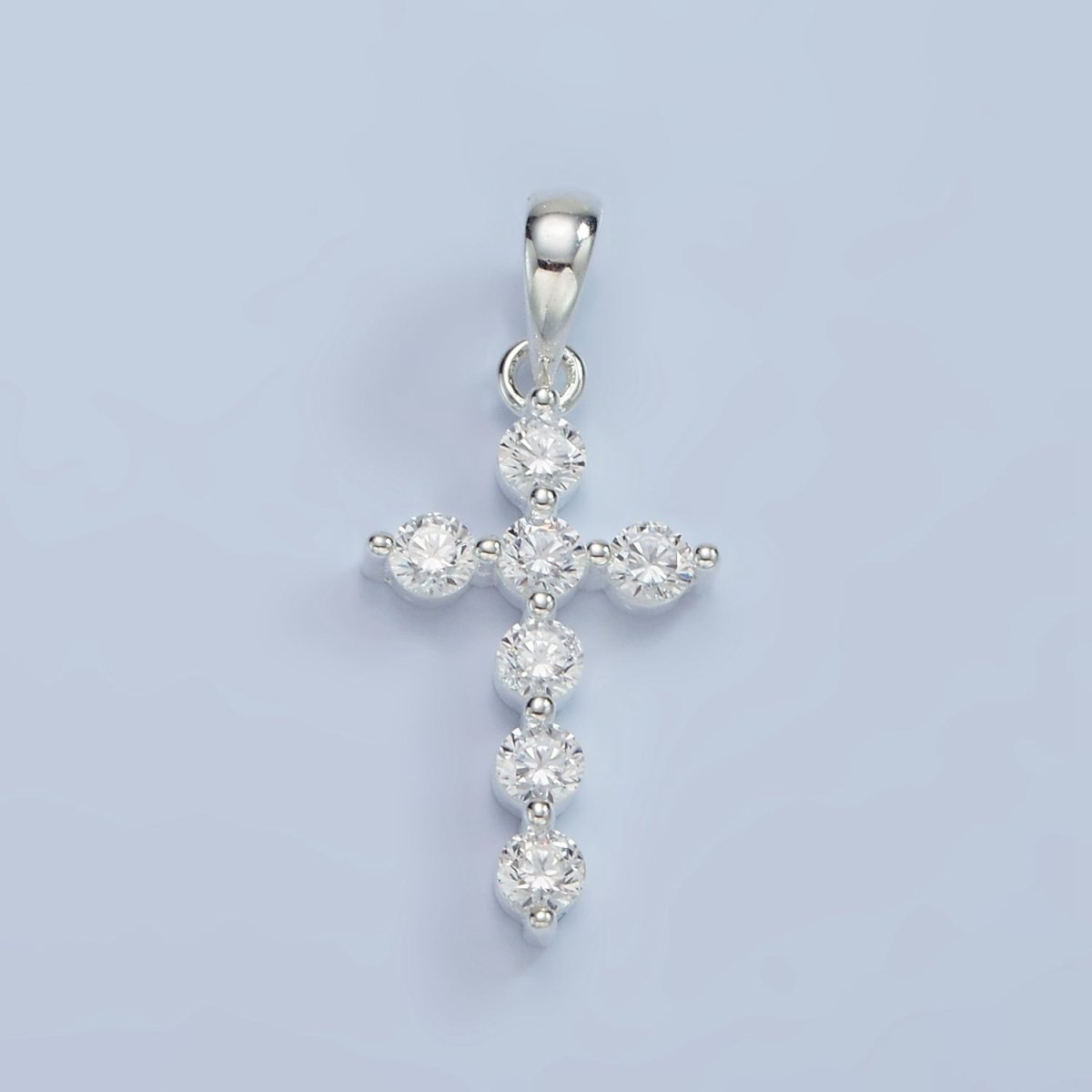 S925 Sterling Silver 25mm Clear Round CZ Latin Cross Religious Pendant | SL-468
