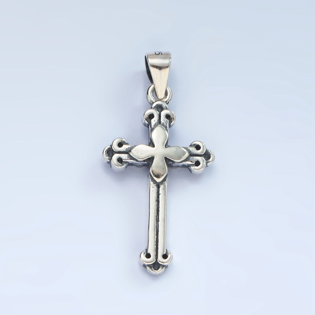 S925 Sterling Silver 30mm Fleur Passion Cross Oxidized Pendant | SL-460