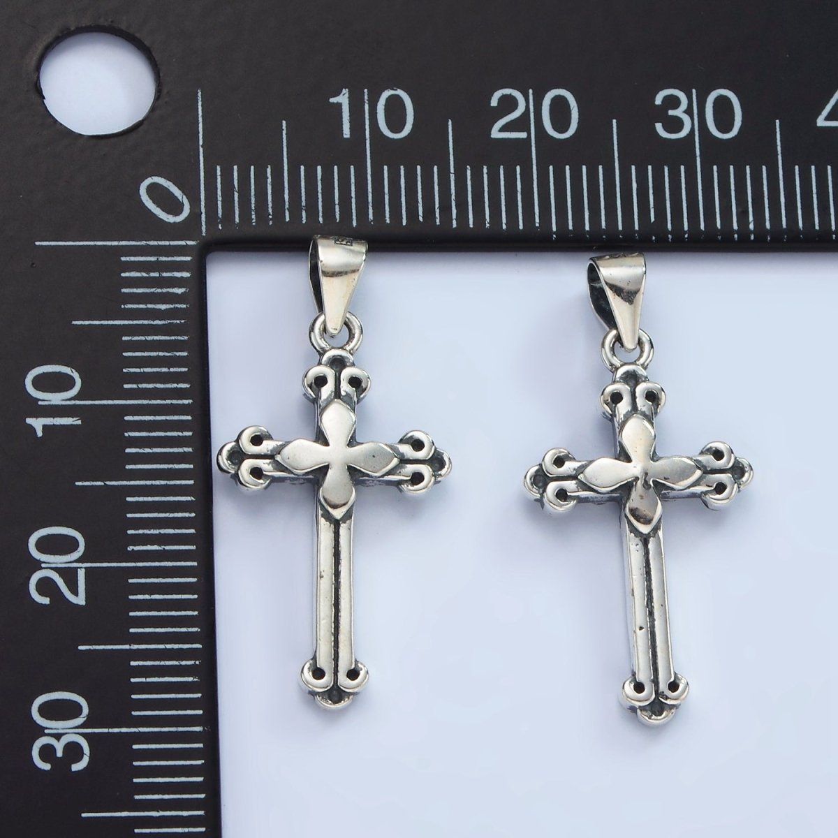 S925 Sterling Silver 30mm Fleur Passion Cross Oxidized Pendant | SL-460