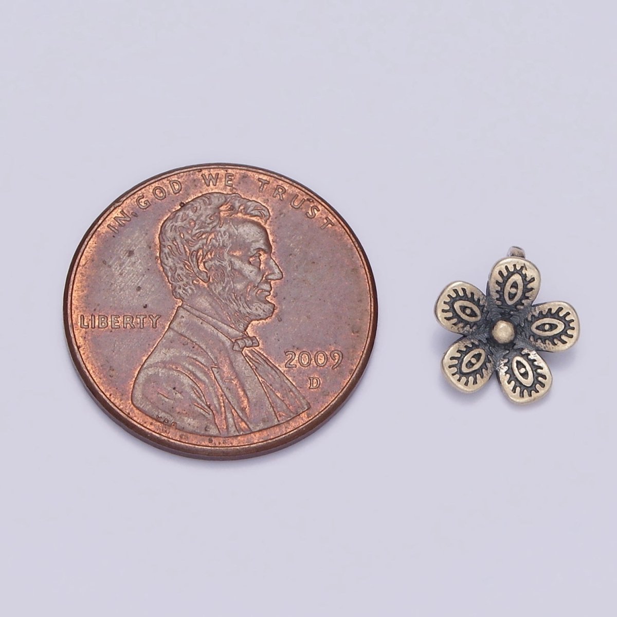 S925 Sterling Silver 9mm Evil Eye Engraved Flower Nature Back Loop Charms | SL-359
