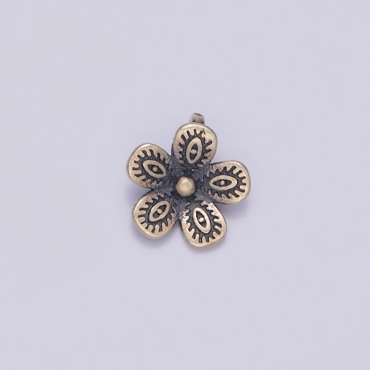 S925 Sterling Silver 9mm Evil Eye Engraved Flower Nature Back Loop Charms | SL-359