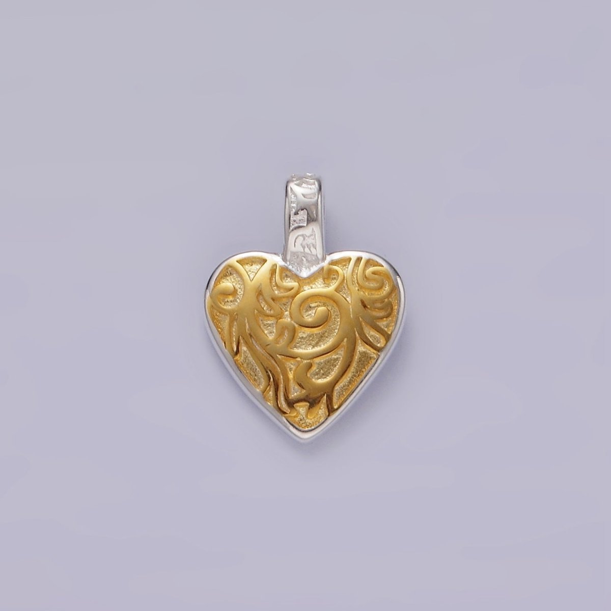 S925 Sterling Silver Artisan Heart Double Sided Mixed Metal Pendant | SL-438