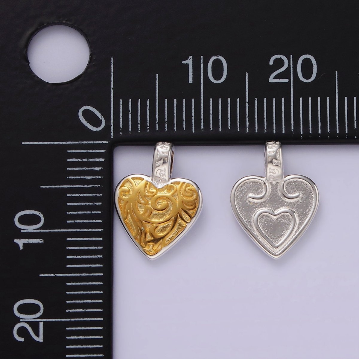 S925 Sterling Silver Artisan Heart Double Sided Mixed Metal Pendant | SL-438