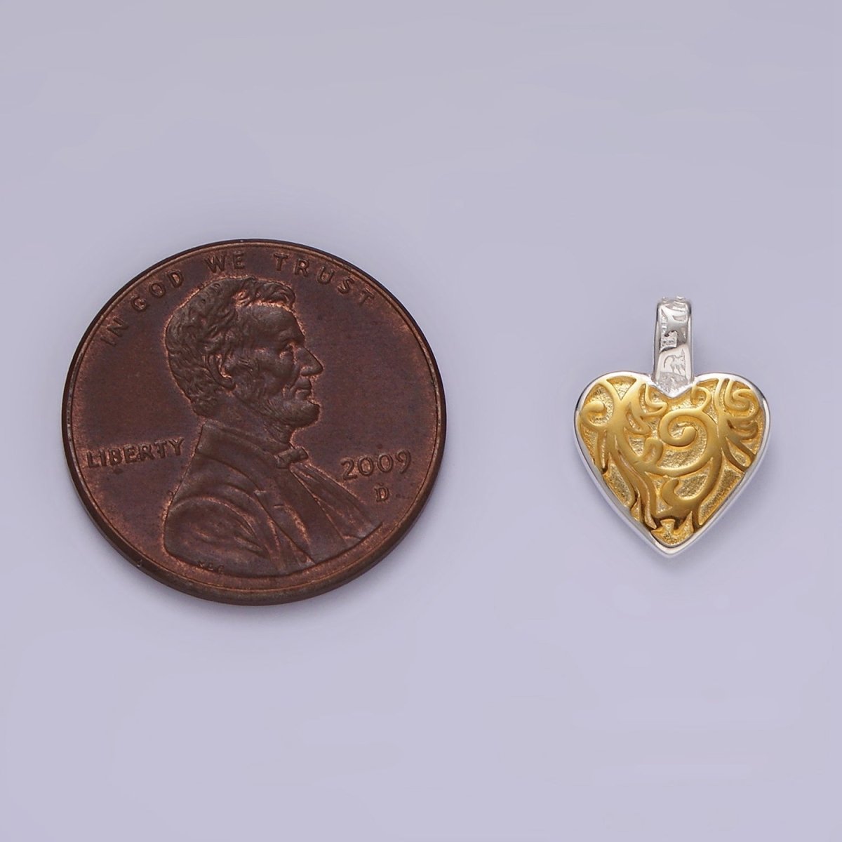 S925 Sterling Silver Artisan Heart Double Sided Mixed Metal Pendant | SL-438