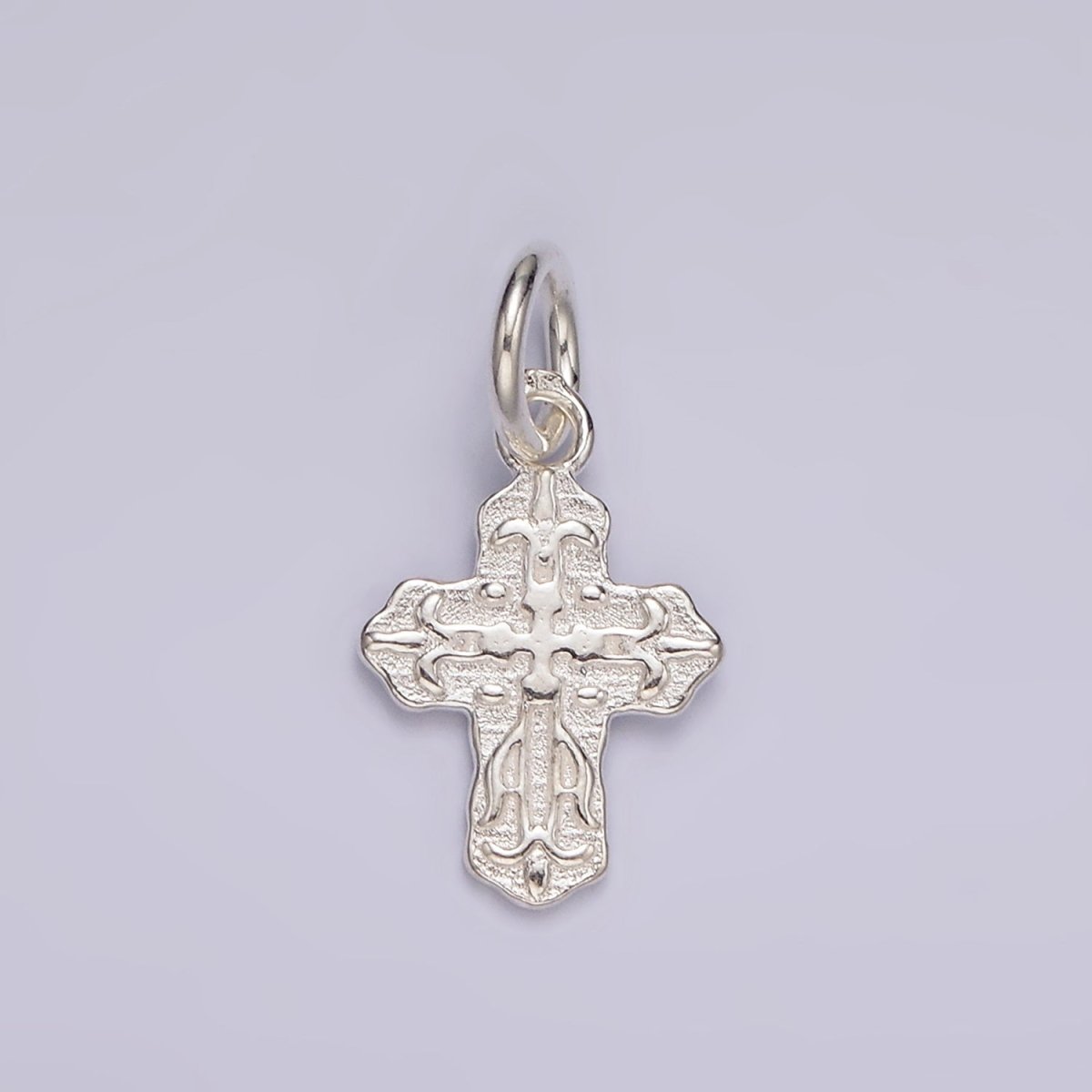S925 Sterling Silver Artisan Textured Religious Cross Charm | SL-417