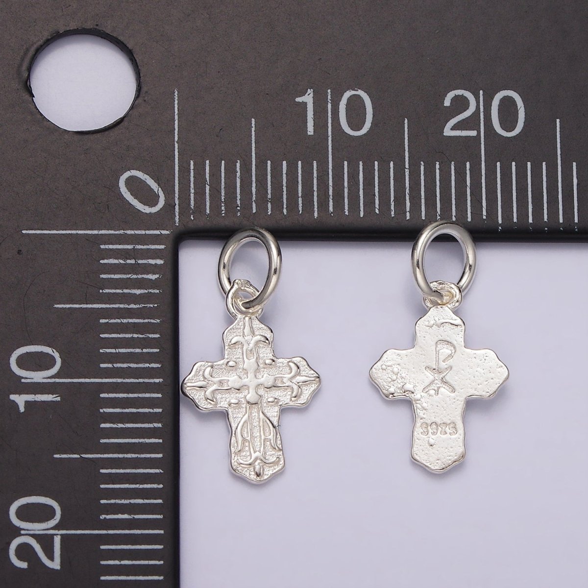 S925 Sterling Silver Artisan Textured Religious Cross Charm | SL-417