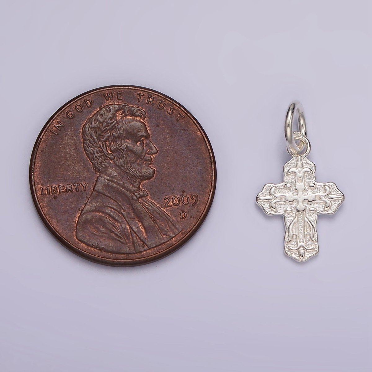 S925 Sterling Silver Artisan Textured Religious Cross Charm | SL-417