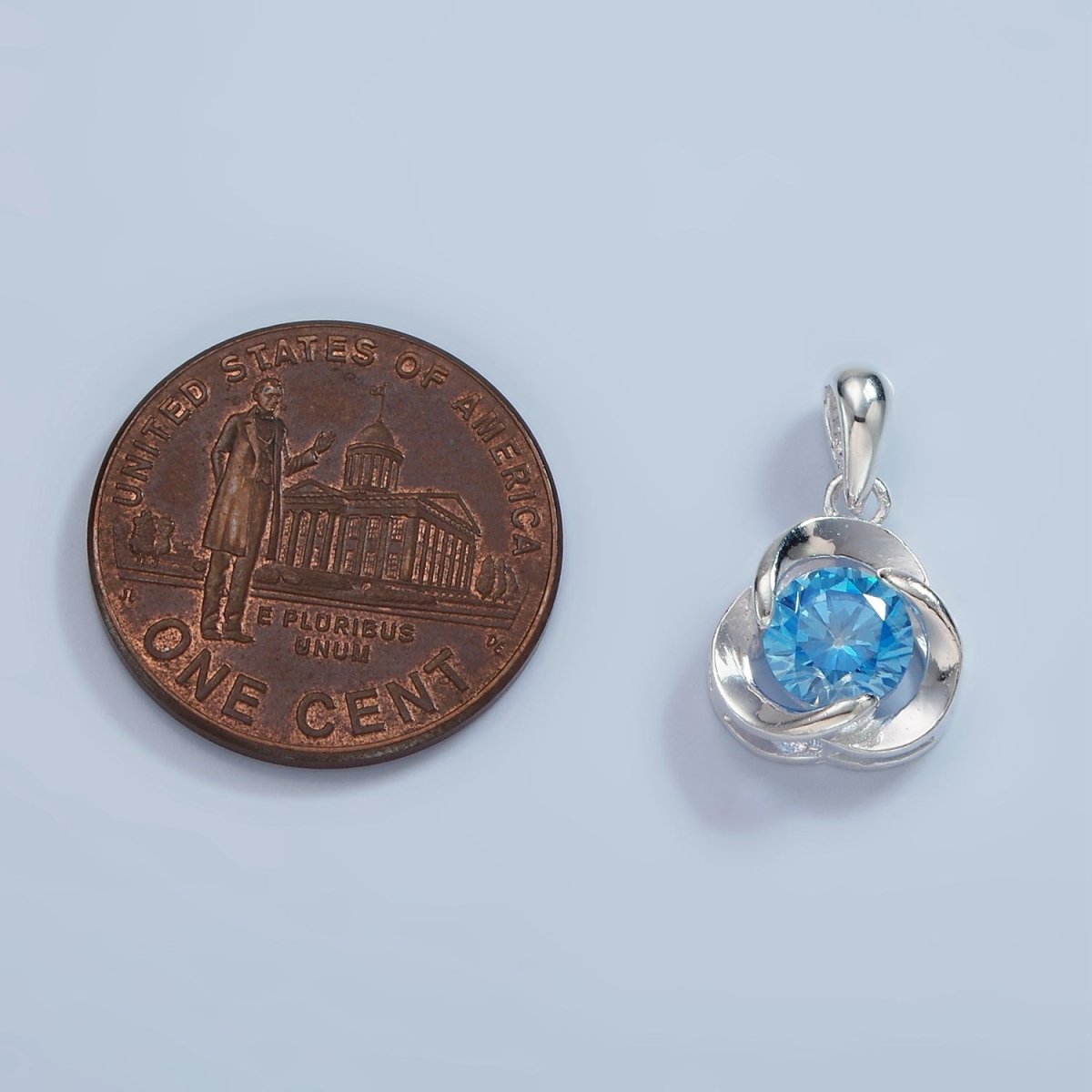 S925 Sterling Silver Blue, Clear CZ Triple Circular Band Open Pendant | SL-466