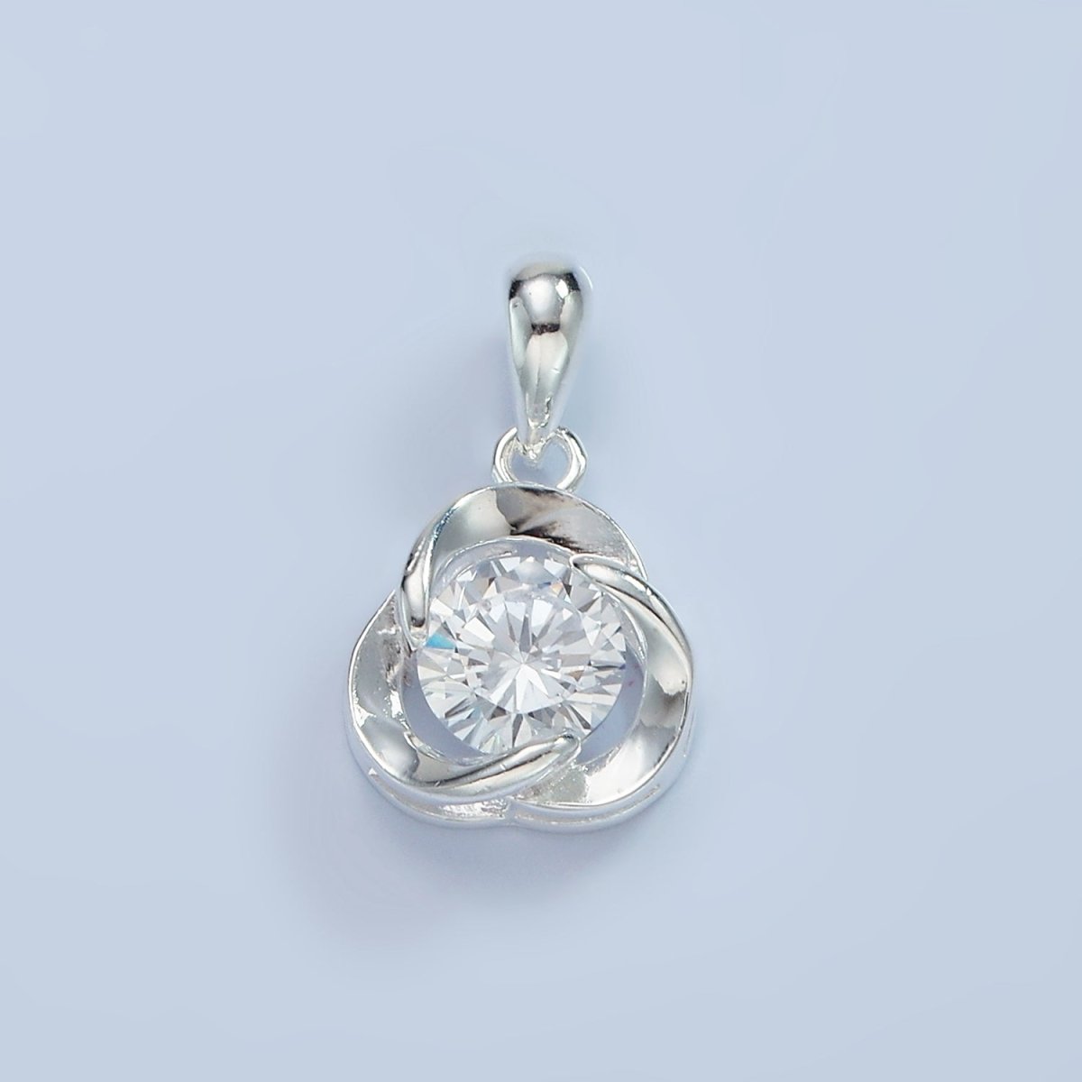 S925 Sterling Silver Blue, Clear CZ Triple Circular Band Open Pendant | SL-466
