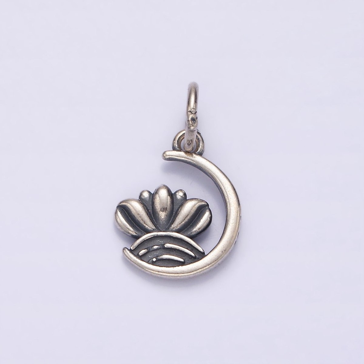 S925 Sterling Silver Celestial Crescent Moon Curved Line Charm | SL-383