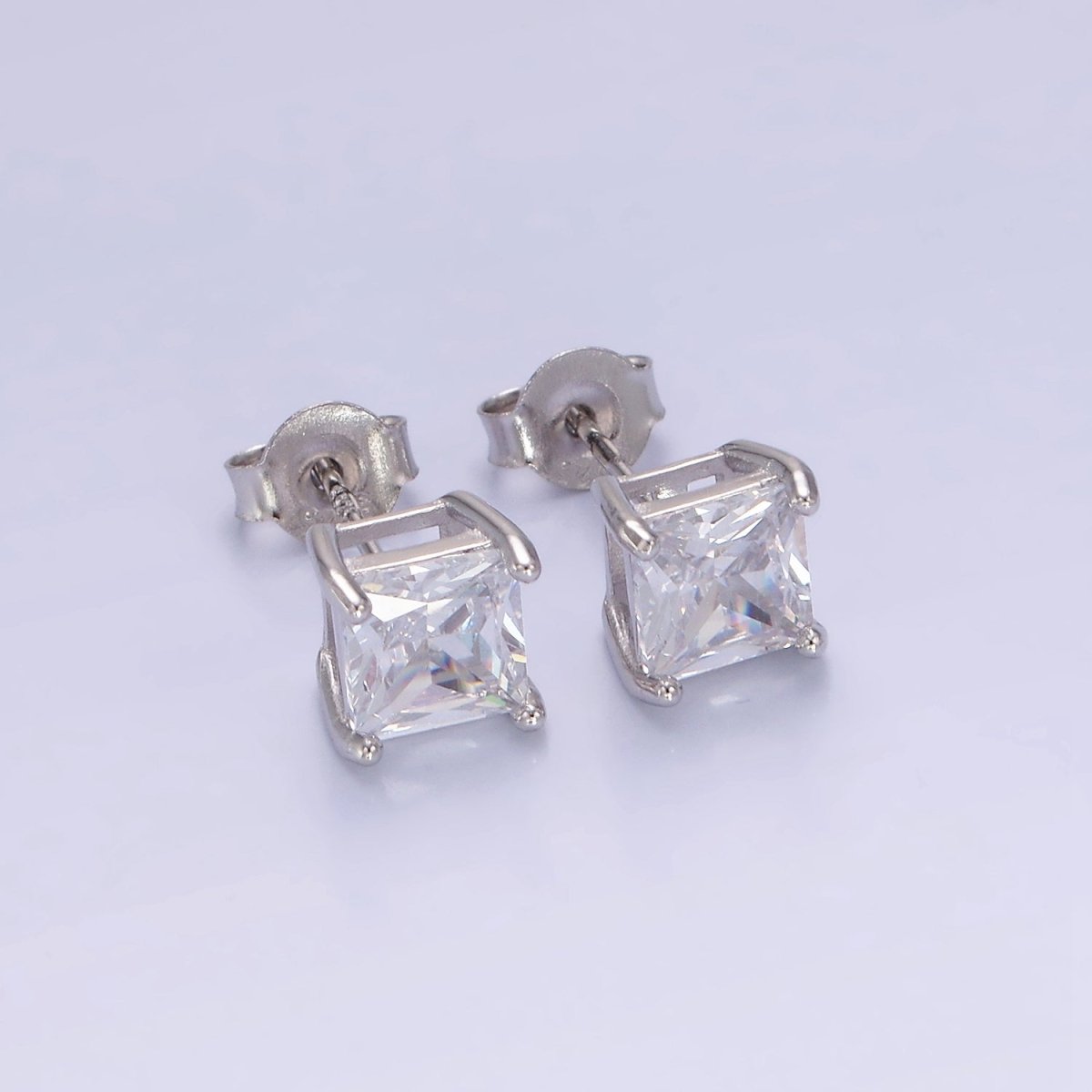 S925 Sterling Silver Clear CZ Baguette Square Stud Earrings | SL-482