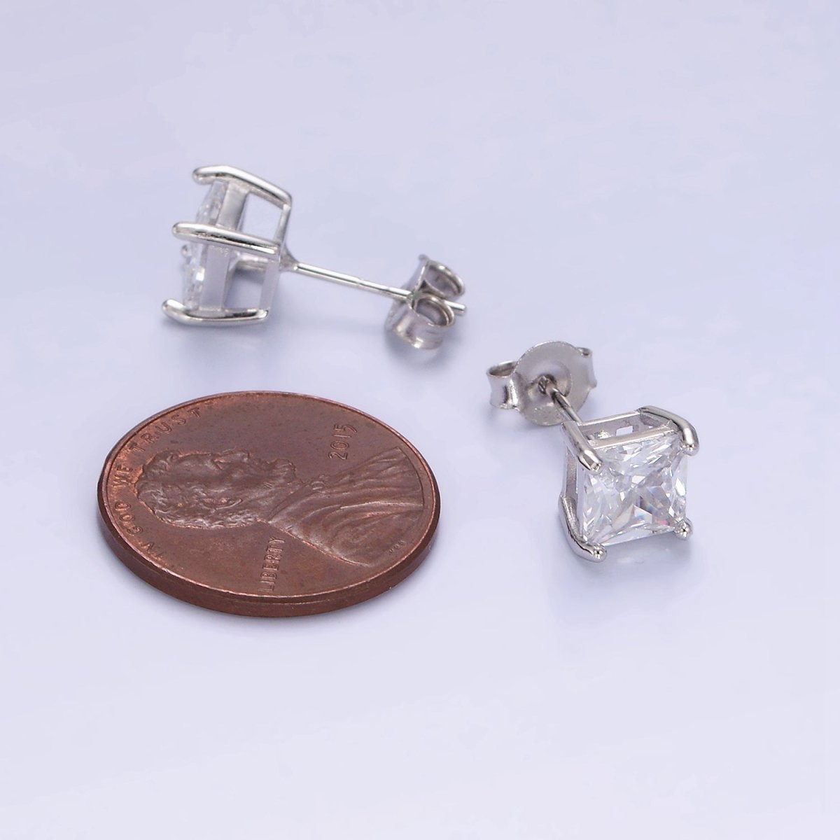S925 Sterling Silver Clear CZ Baguette Square Stud Earrings | SL-482