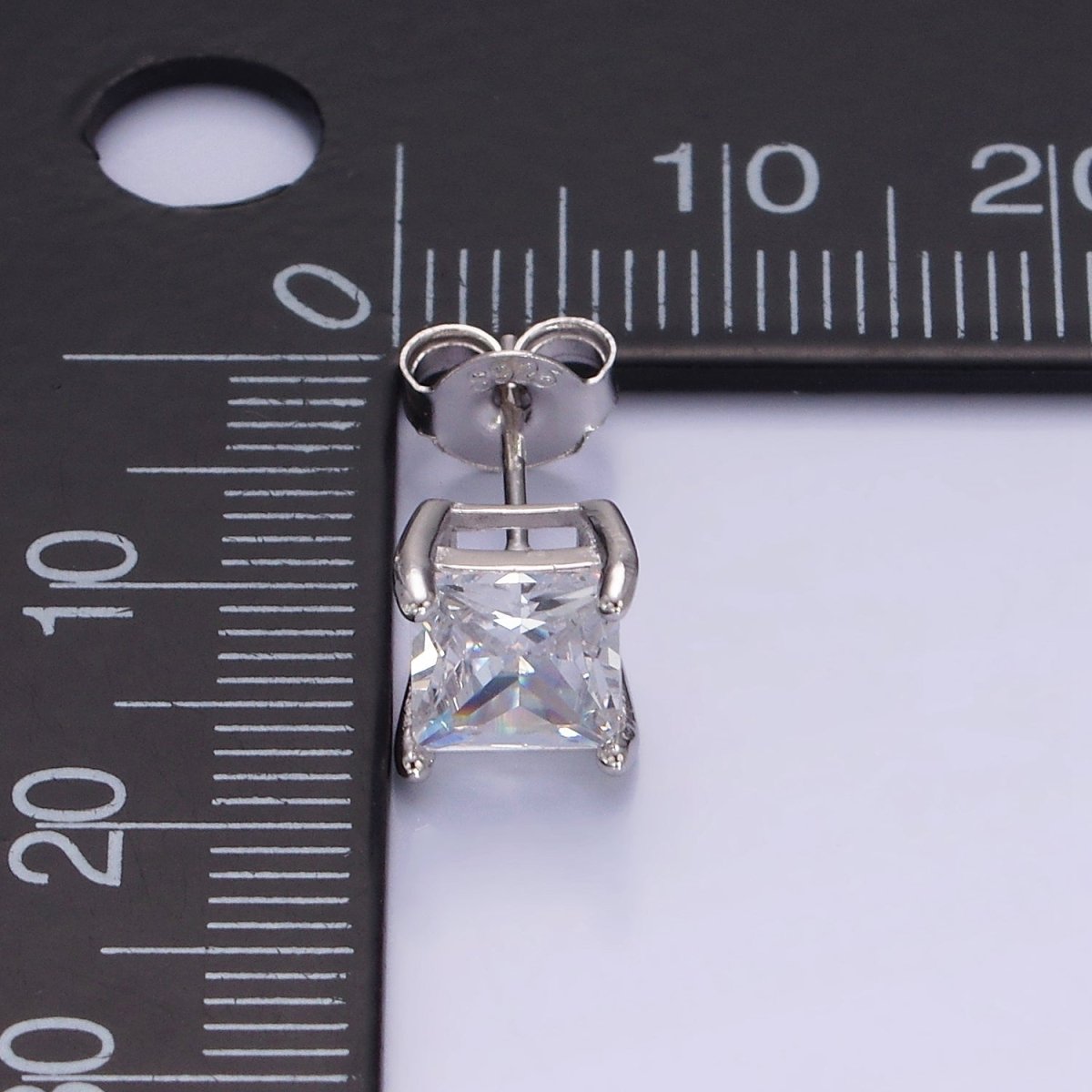 S925 Sterling Silver Clear CZ Baguette Square Stud Earrings | SL-482