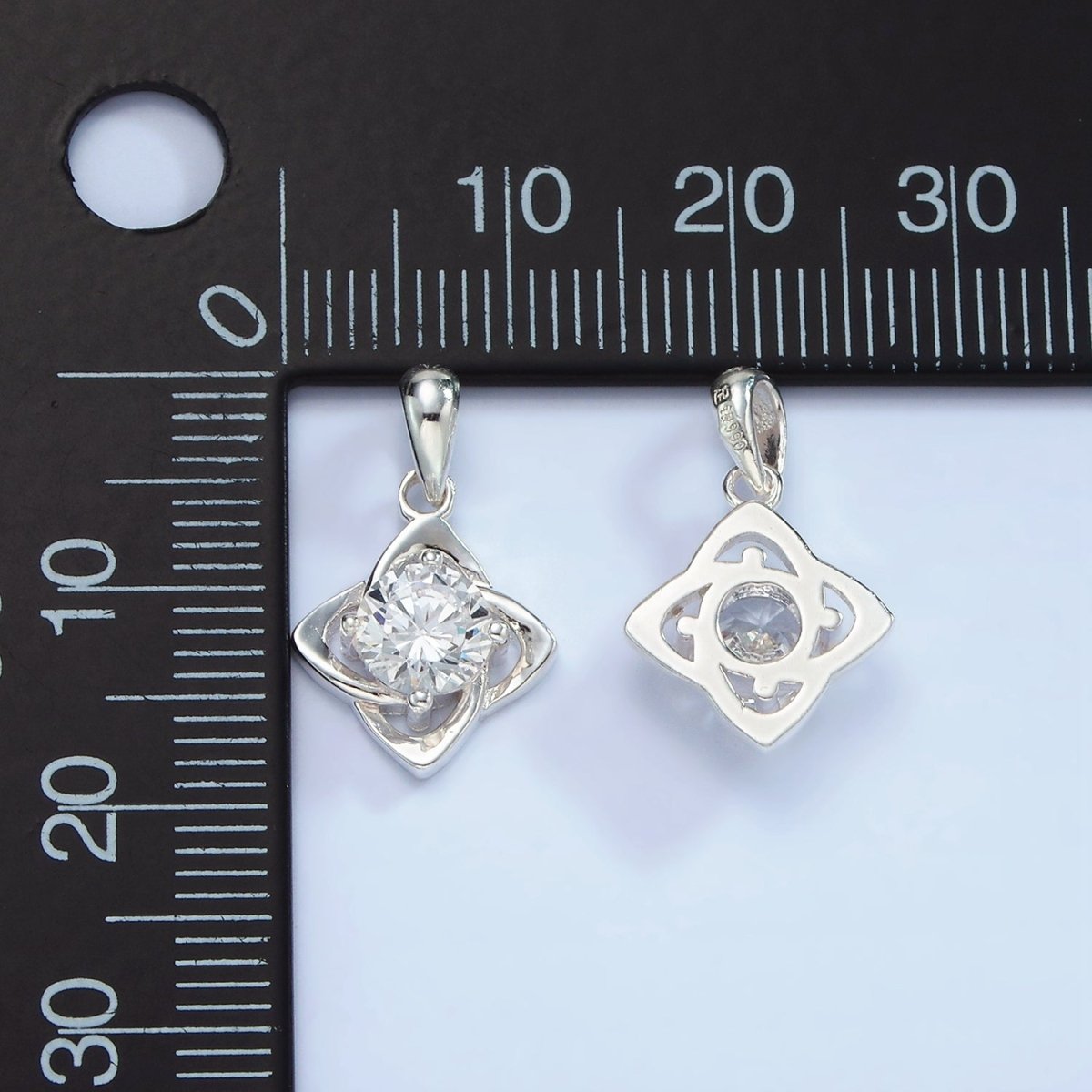 S925 Sterling Silver Clear CZ Geometric Edged Open Flower Pendant | SL-467