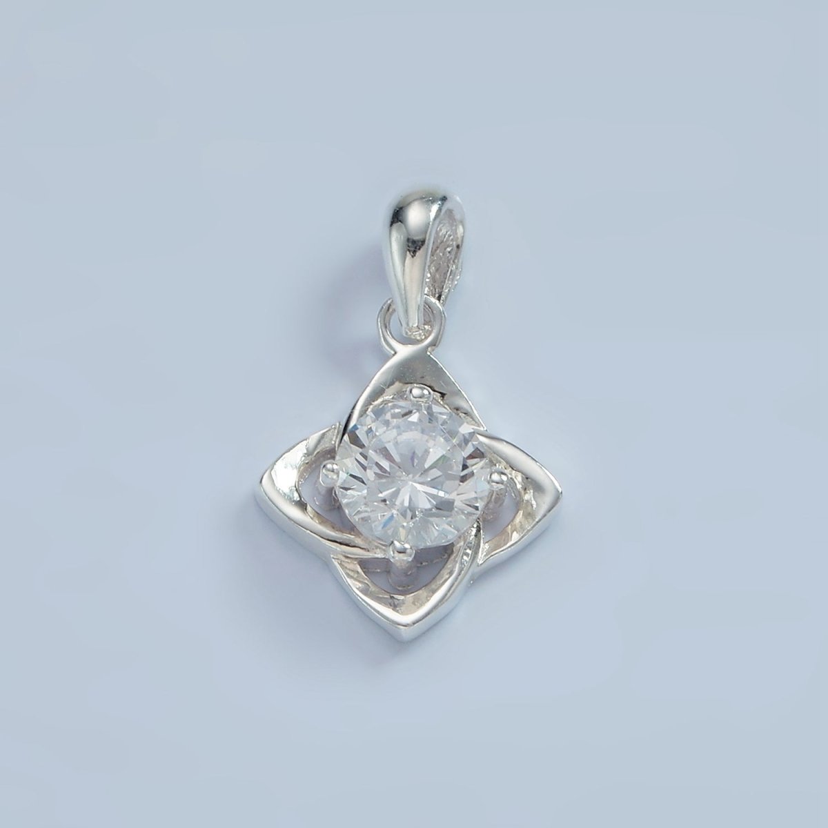 S925 Sterling Silver Clear CZ Geometric Edged Open Flower Pendant | SL-467