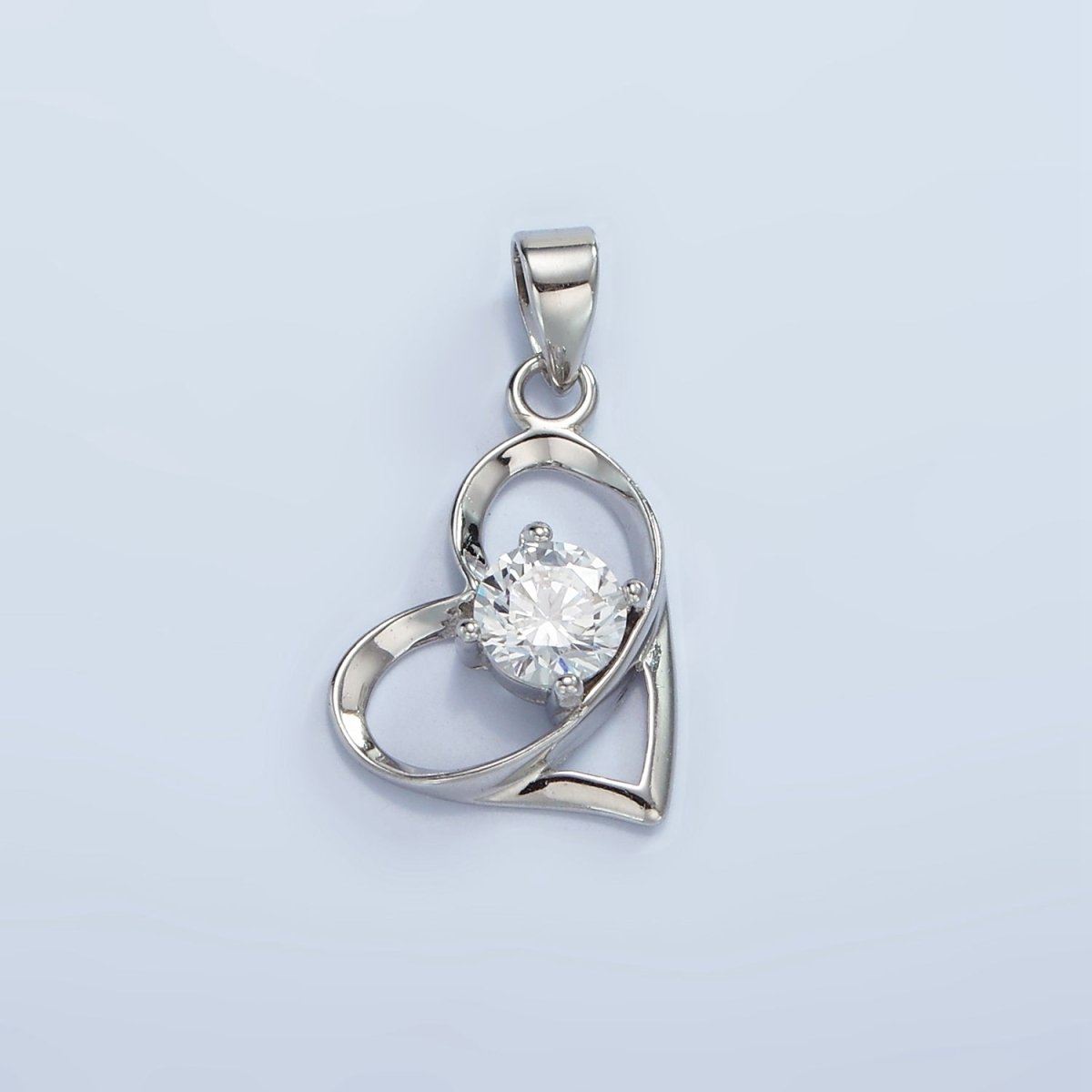 S925 Sterling Silver Clear CZ Geometric Open Heart Pendant | SL-456