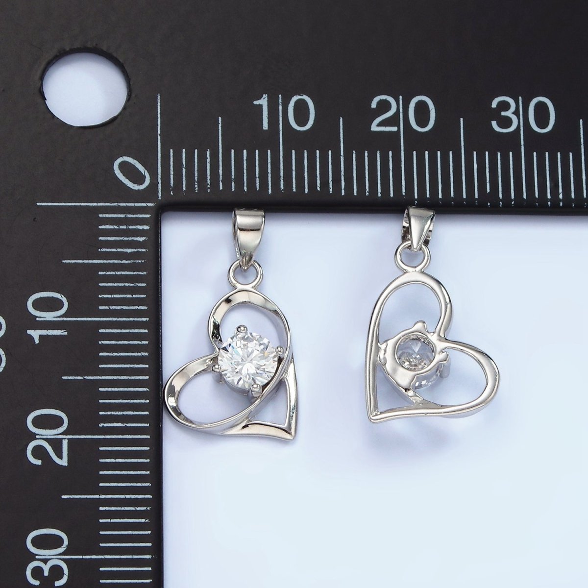 S925 Sterling Silver Clear CZ Geometric Open Heart Pendant | SL-456