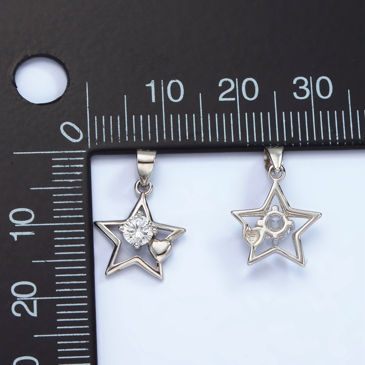 S925 Sterling Silver Clear CZ Heart Open Celestial Star Pendant | SL-447