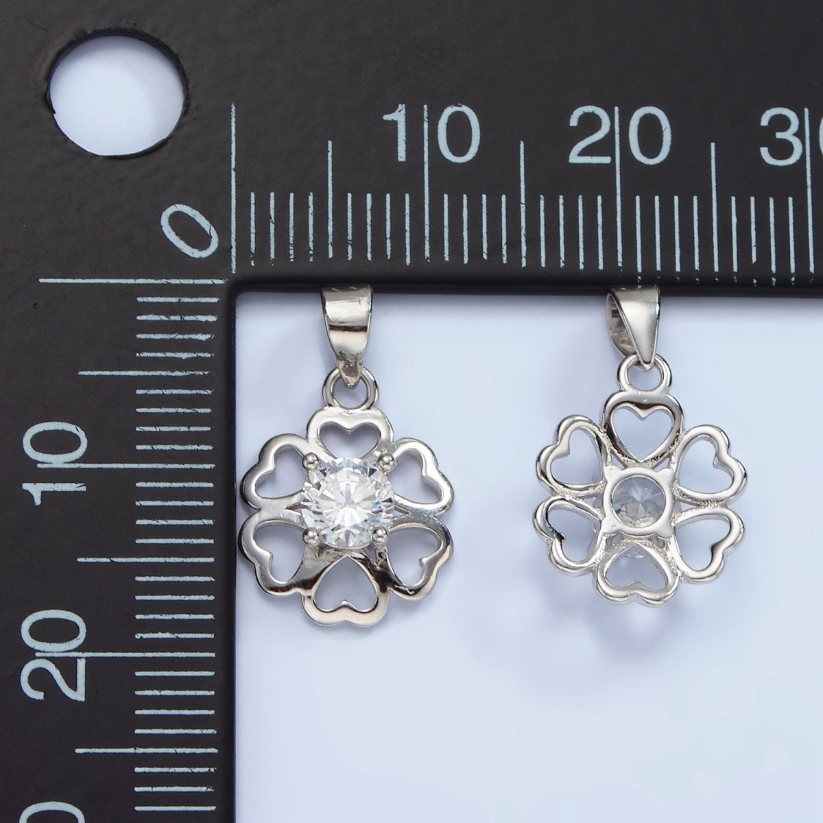 S925 Sterling Silver Clear CZ Open Heart Petal Flower Pendant | SL-452