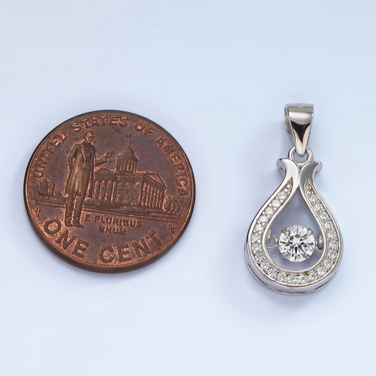 S925 Sterling Silver Clear CZ Open Micro Paved Teardrop Tulip Pendant | SL-448