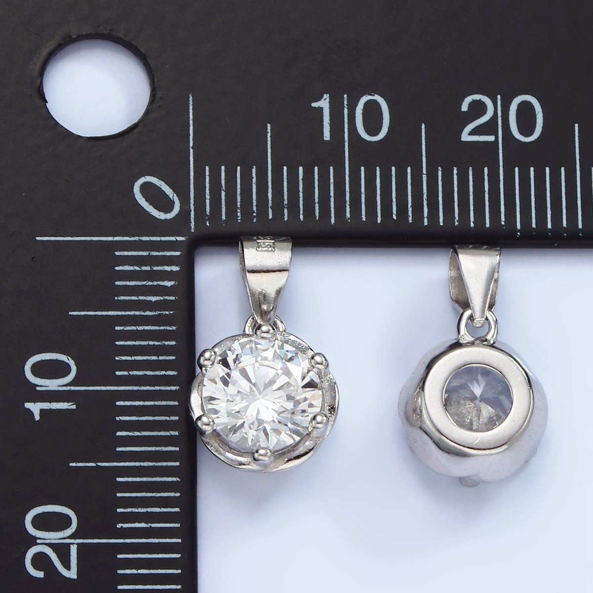 S925 Sterling Silver Clear CZ Round Dotted Bezel Solitaire Pendant | SL-453