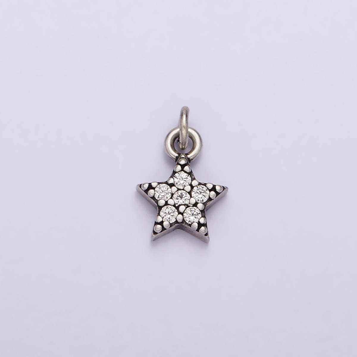 S925 Sterling Silver Clear Micro Paved CZ Celestial Star Charm | SL-322