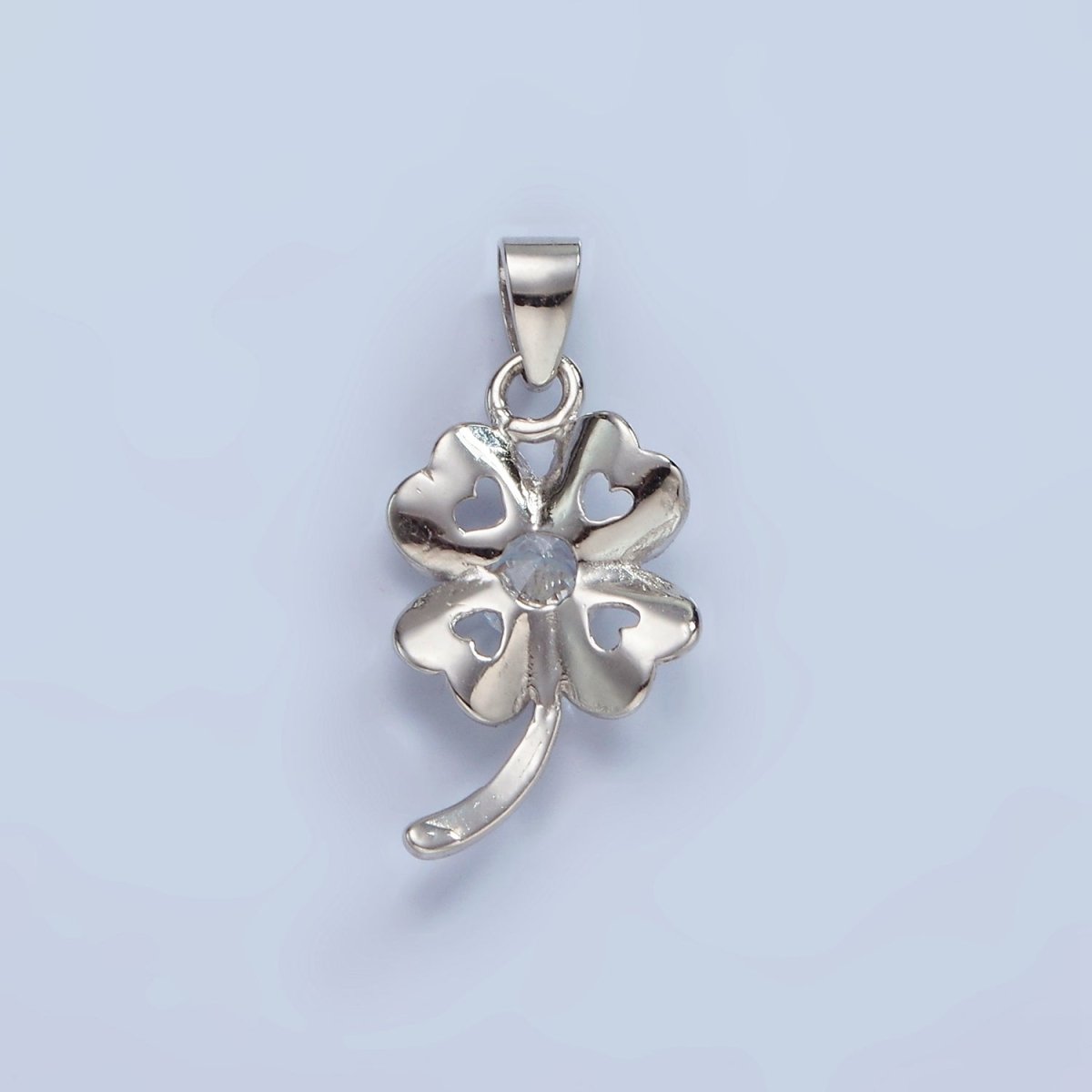 S925 Sterling Silver Clover Pendant Lucky Charm with Cz Stone | SL-471