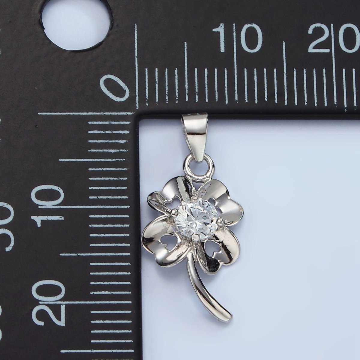 S925 Sterling Silver Clover Pendant Lucky Charm with Cz Stone | SL-471